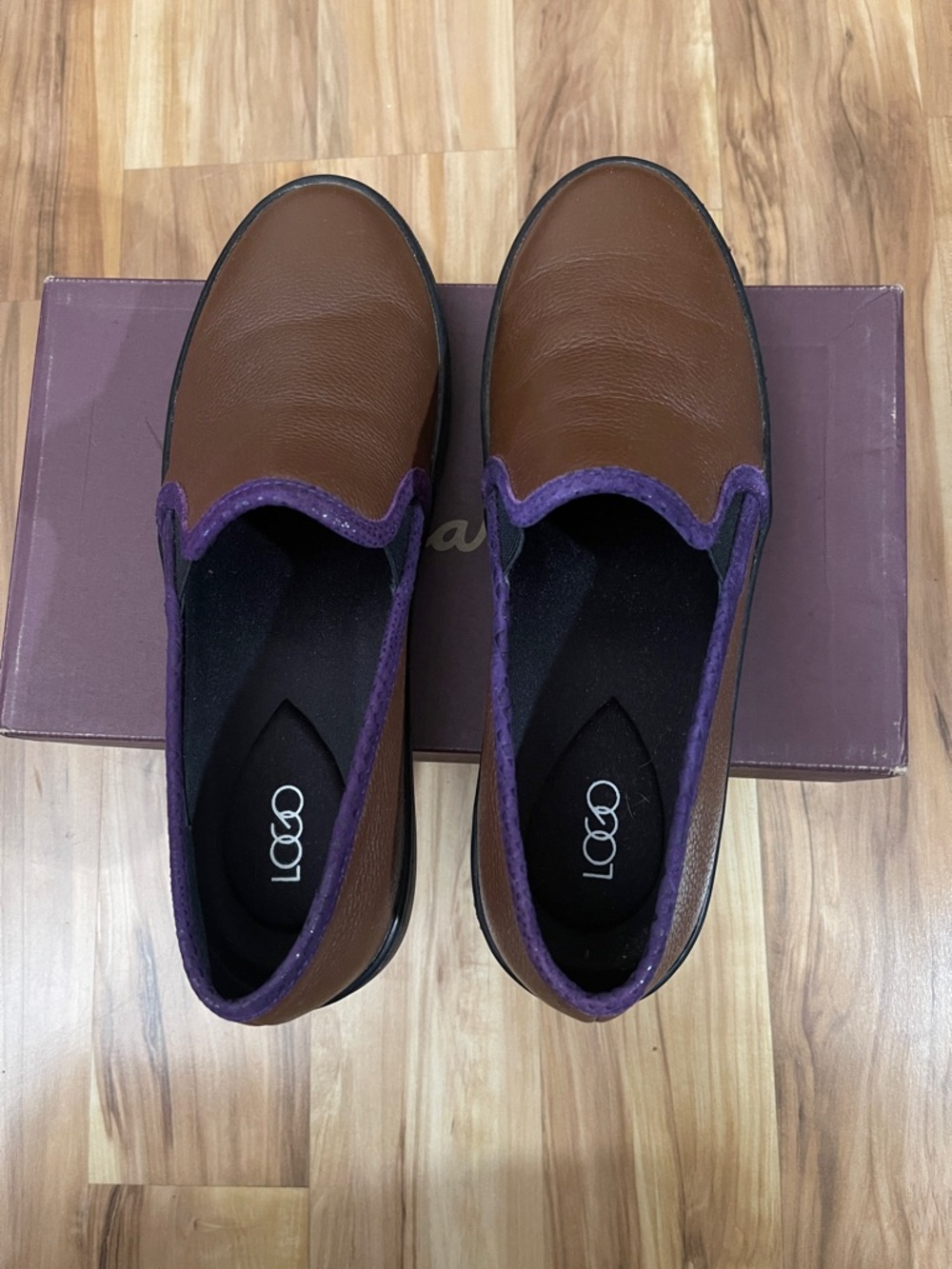 LOGO by Lori Goldstein Brown Loafers with Purple Trim